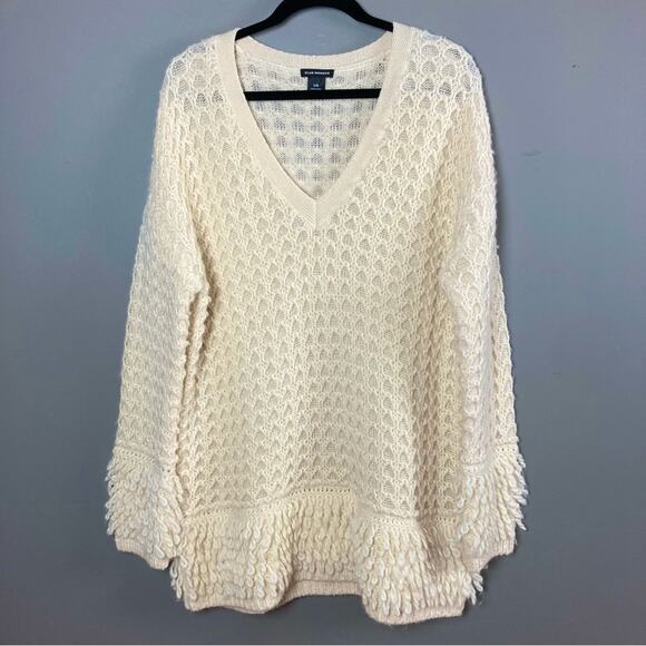 Club Monaco wool sweater fringe cream oversized size large - Picture 1 of 9